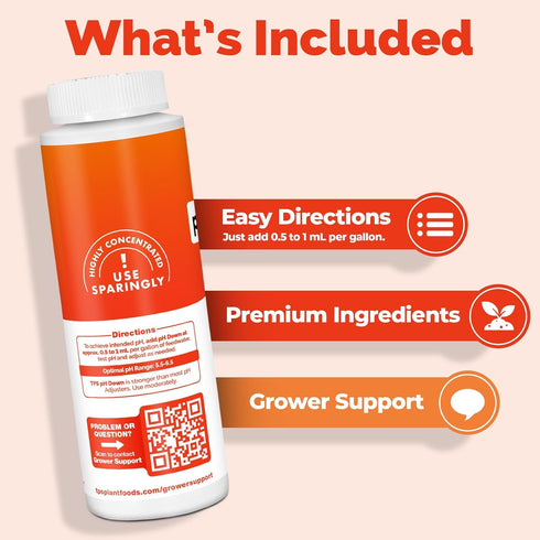8 oz (250mL) TPS NUTRIENTS Ultra Strength pH Down, Professional Acid pH Adjuster for Soil and Hydroponics, Buffering