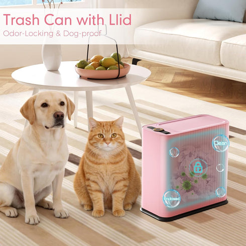 13 3.5 150 Counts Bathroom Trash Can with Lid Liter/ Gallon Pink Trash Can with Pop-Up Lid Bedroom Trash Can Small