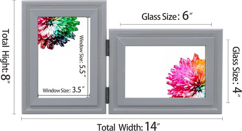 Vertical Horizontal Art Double 4x6 Grey Wood Foldable Picture Frame - 3.5x5.5 Opening