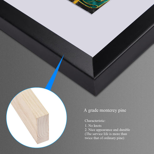 8x8 Picture Frame, Black Pine Wood with Mats for 5x5 or 4x4 Pictures, Square Photo Frames for Home Office Decor