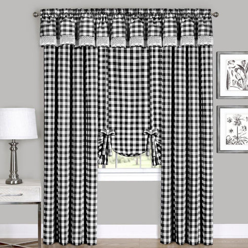 ACHIM Buffalo Check Panel Window Curtain - 42 Inch Width, 84 Inch Length, Black & White Plaid
