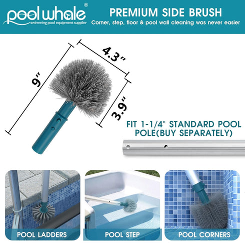 20'' Swimming Pool Brush Head, Detachable Pool Cleaning Brush with Durable Around Nylon Bristles, EZ Clip Aluminum
