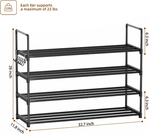 Saincustom 4-Tier Closet 4 Shoe Rack - Shoe Organizer with Adjustable Shelf Height, Sturdy Shoe Storage Shelf, Perfect