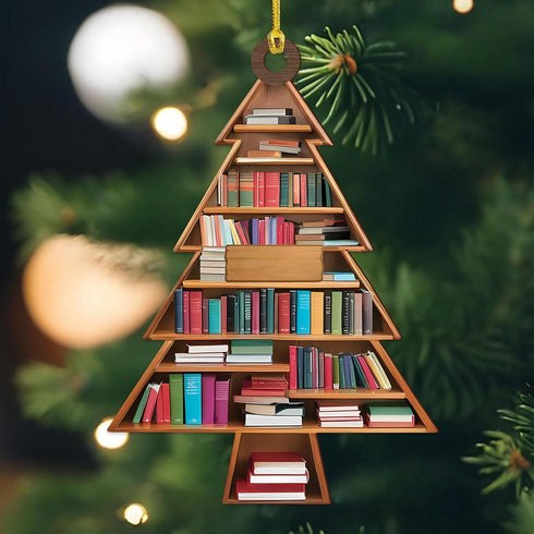 NGHYANNA NGHYANA Wooden Christmas Tree Bookshelf Ornament 4 Inch Book Lover Holiday Decoration