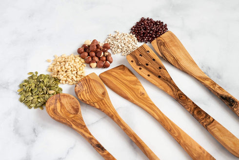 Tramanto Olive Wood Utensil Set | 5 Piece Spatula and Spoon, 12 Inch Luxury Kitchen Set with Gift Box