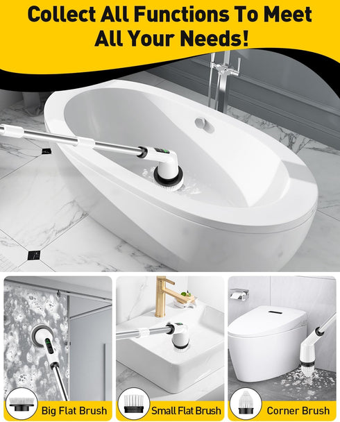 Electric Spin Scrubber, Shower Scrubber with Extendable Arm, Dual-Speed and 3 Brush Heads for Bathroom