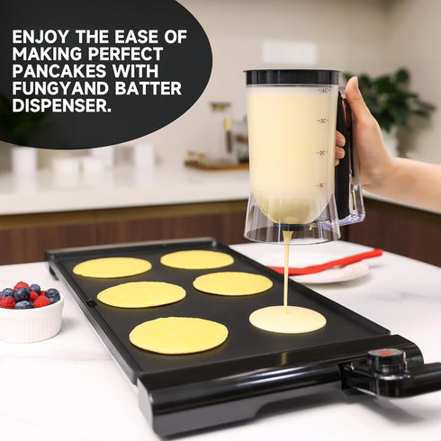 Fungyand Pancake Batter Dispenser - 4 Cups Complete Set with Muffin Rings, Spatula, Ideal Baking Tools for Pancakes