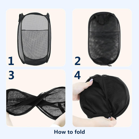 Pop Up Hamper, Mesh Popup Laundry Basket, Collapsible Foldable Hamper for Travel and Storage (Black)