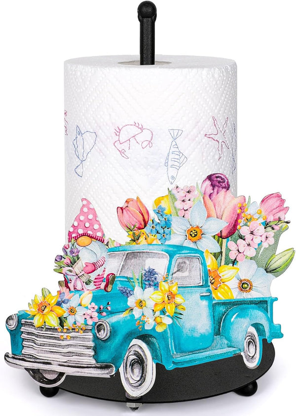 FYSUIMU Spring Flower Paper Towel Holder Tulip Floral Truck Gnome Paper Holder