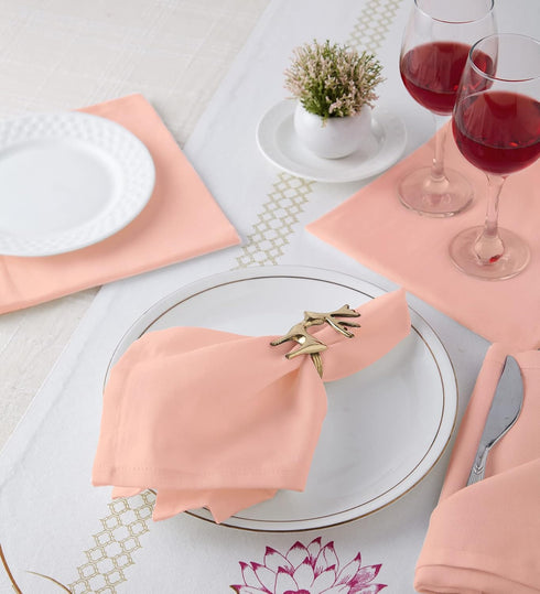 Encasa Cotton Cloth Napkins | Set of 12 | Peach Solid Color | Size 17"x17" | Machine Washable