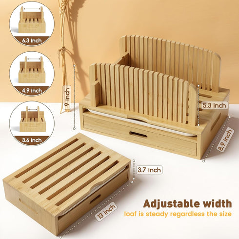 Joothlin Bamboo Bread Slicer for Homemade Bread Adjustable Width Slicing Guides, Compact Loaf Cutter for Perfect Slices