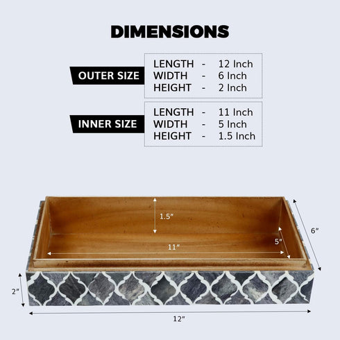 Handmade Moroccan Pattern Decorative Box, Large Storage Organizer for Neck Chains, Watches, Keepsakes - Grey
