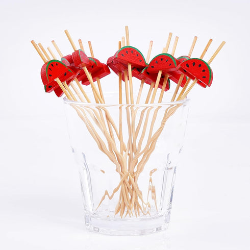 PuTwo Cocktail Picks, Handmade Bamboo Toothpicks, 100pcs 4.7” in Watermelon Decor