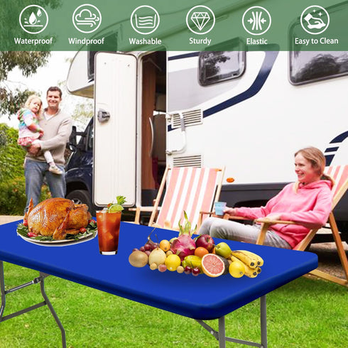 6 Pack 8 Blue,30" 96") Picnic Table Cover Elastic Fitted Tablecloths for Foot Rectangle Table Waterproof Stretch