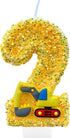 Construction Birthday Candles for Cake Decoration Yellow Glitter Number 2 Candle Construction