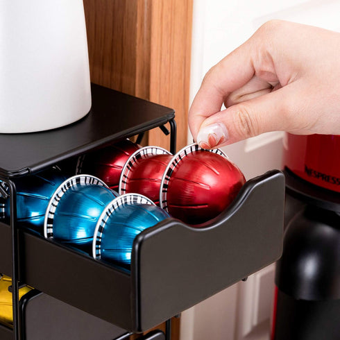 FlagShip Nespresso Pod Holder Drawer, Large Multi-Tier Coffee Pod Holder for Vertuo (4 Tier, 80 Pods Capacity)