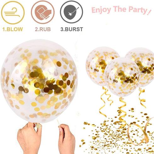 Black and Gold Confetti Balloons, 50 Pack 12inch White Latex Party Balloon Set for Decorations