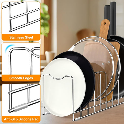 FLSEPAMB 10-Tier Pot Lid Organizer Rack Holder for Bakeware, Plates, Cutting Boards, Pots & Pans, 1 Pack