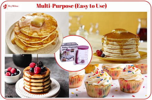 Pancake Batter Dispenser with Spring-Loaded Handle for Pancake Waffle Maker, Kitchen Accessory Mixing Cup (Purple)