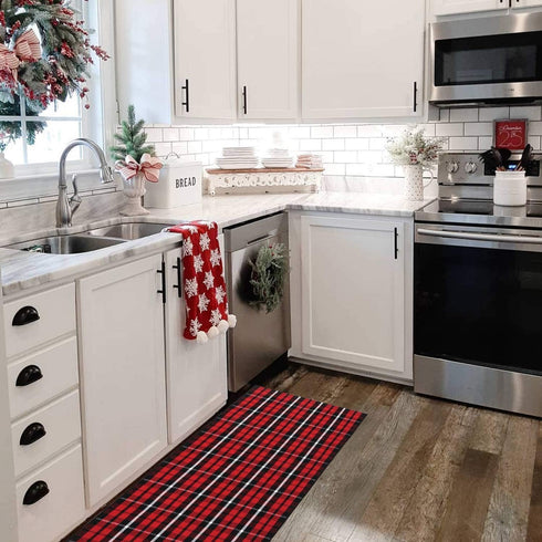 LEEVAN Buffalo Plaid Front Door Mat 24"x 51", Cotton Checkered, Washable, Outdoor Doormat for Kitchen, Bathroom