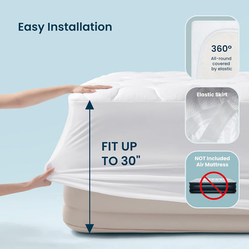 25 Inches SLEEP ZONE Queen Mattress Pad Quilted Mattress Topper Air Mattress Cover, Breathable and Noiseless Air