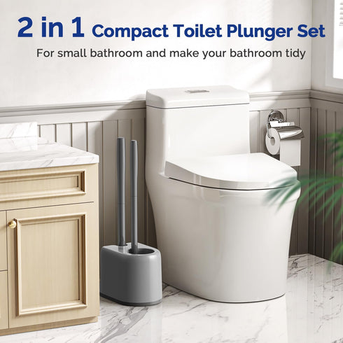 Set HAMITOR Toilet Plunger and Brush for Bathroom Cleaning with Extented Handle - Heavy Duty Toilet Plunger Combo