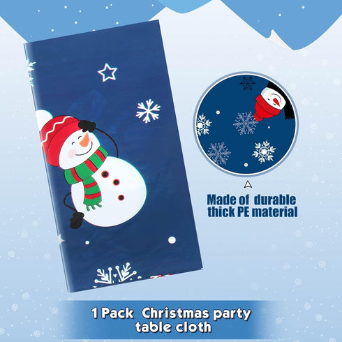 Irenare Snowman Christmas Party Tablecloth, Plastic Snowflakes Table Cover for Holiday Decor, 54 x 108 Inch (Blue)