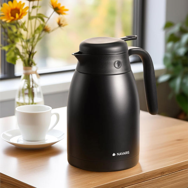 Navaris Insulated Coffee Server, Matte Black Stainless Steel Carafe for Hot & Cold Drinks (1.5 L / 50 oz)