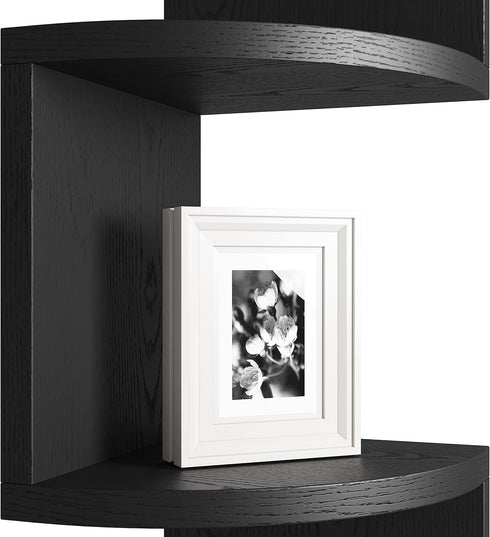 GREENDEW 5-Tier BLACK Floating Corner Shelf by - Stylish Wood Display for Home & Office