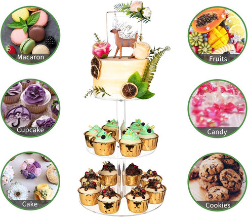YestBuy 3 Tier Round Cupcake Stand - Acrylic Cake Stand for 23 Cupcakes - Premium Holder for Pastry Parties