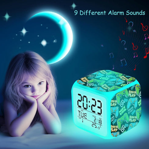 ZonleeApex 7 (3.15x3.15x3.15 inch) Alarm Clock with Joysticks Print for Boys Girls, Game-Themed Kids Alarms, Digital