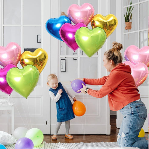 15pcs Heart Foil Balloon - 18inch Blue Gold Green Heart Shaped Mylar Balloons for Wedding Birthday Party Decorations