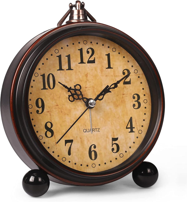 Battery Alarm Clock - Vintage Hangable Night Light, Super Silent Non-Ticking Analog Table Clock