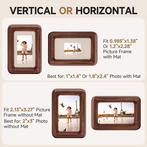 1x1.4 1.8x2.4 2x3 Solid Walnut Mini Picture Frame, Small Wood Photo Frame with Decorative Joinery Corners, Instax
