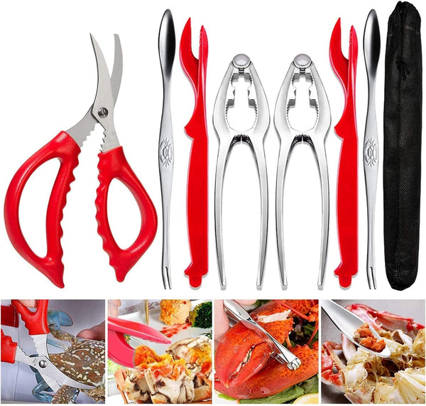 Crab Leg Crackers and Tools Set - Stainless Steel Lobster Crackers and Picks, Shellfish Crab Claw Cracker & Forks,