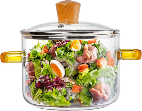 Frcctre 1.5L Glass Cooking Pot with Lid, Heat Resistant Glass Saucepan for Pasta, Soup, Milk, Baby Food