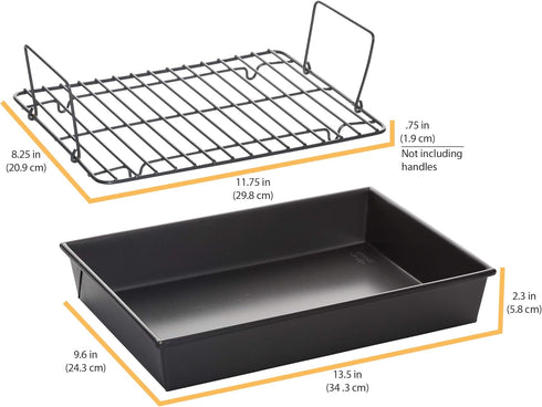 Chicago Metallic 16947 Professional Gray Roast Pan with Non-Stick Rack, 13-Inch by 9-Inch