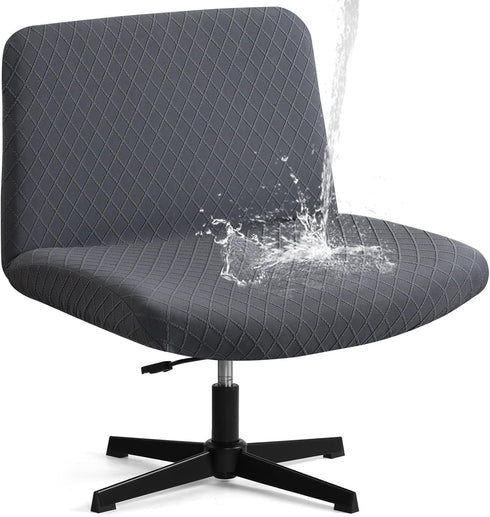 Armless Criss Cross Office Desk Chair Cover, Waterproof Stretch Jacquard Slipcover for Mid Back Wide Seat Gaming Chair