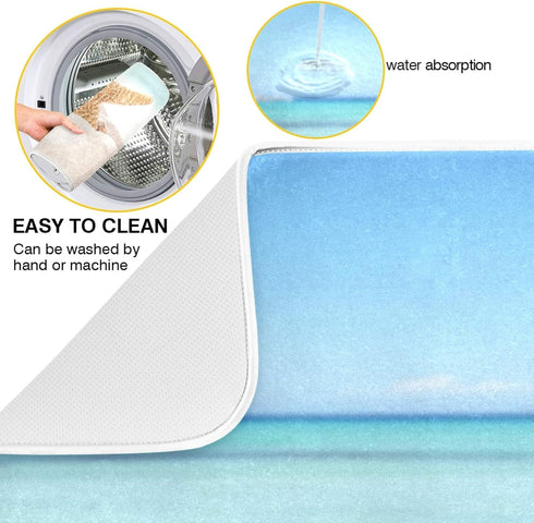 Summer Starfish Dish Drying Mats, Seashells Beach Theme for Kitchen Counter Sink, 16x18 Inch