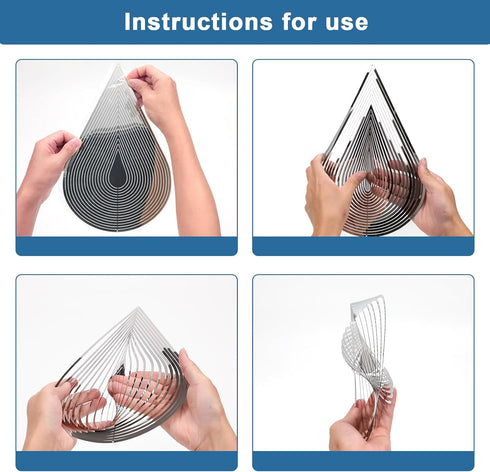Wind Spinner with Flowing-Light Effect, Stainless Steel House Hanging Decoration 12“x 8“ with 360° Rotating Hook (1 pc)