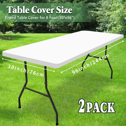 2 Pack 8 (White,30" 96") Picnic Table Cover Fitted Tablecloths Foot Rectangle Tables Elastic Waterproof Stretch