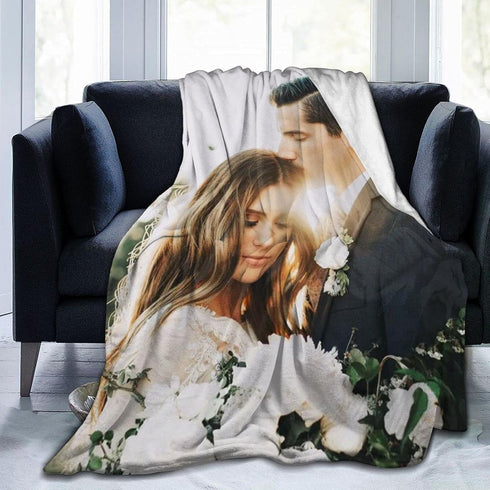 QETXVI Custom Blanket with Photos Text Customized Blanket Personalized Flannel Throw Blankets for
