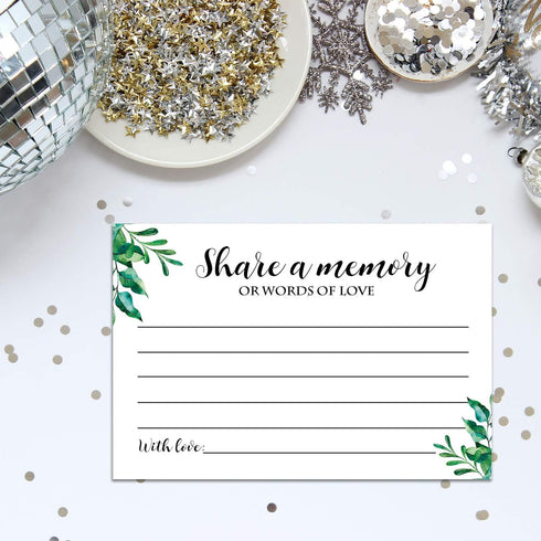 Giftideaworkshop 50 Greenery Share A Memory Cards for Celebration of Life, Birthday, Anniversary, Memorial, and Guest