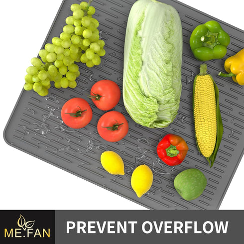 ME.FAN Silicone Dish Drying Mat for Kitchen Counter, Protection Pad for Sink, Refrigerator or Drawer, 16''×12'', Grey