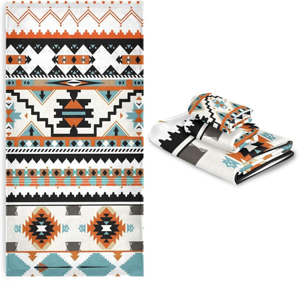 ALAZA Aztec Design Towel Bathroom Sets 3 Piece Bath Towel Sets1 Bath