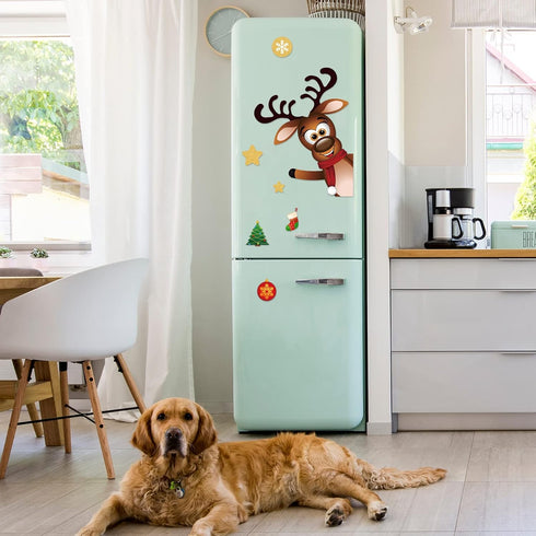 Christmas Refrigerator Magnets Set, Cute Funny Fridge Stickers for Holiday Decoration (Reindeer, 15 Pieces)