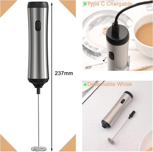 Handheld Coffee Frother,USB-Rechargeable Hand Frother,Adjustable Handheld Milk Frother for Cappuccinos, Hot Chocolate, Milkshakes, Egg Mix by JOQINEER