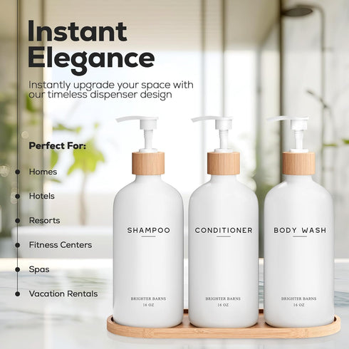 Set White Shampoo and Conditioner Dispenser by Brighter Barns - Shower Dispenser - Shampoo Conditioner Body Wash