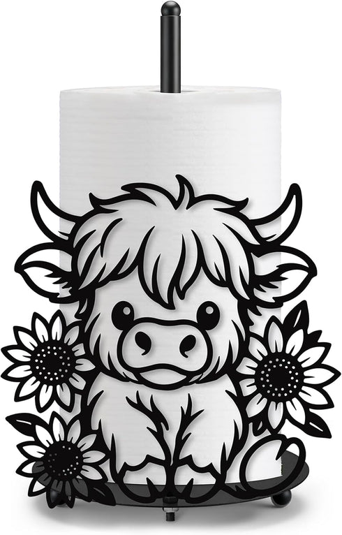 Honeydak Highland Cow Paper Towel Holder Cute Metal Black Kitchen Decor Accessories