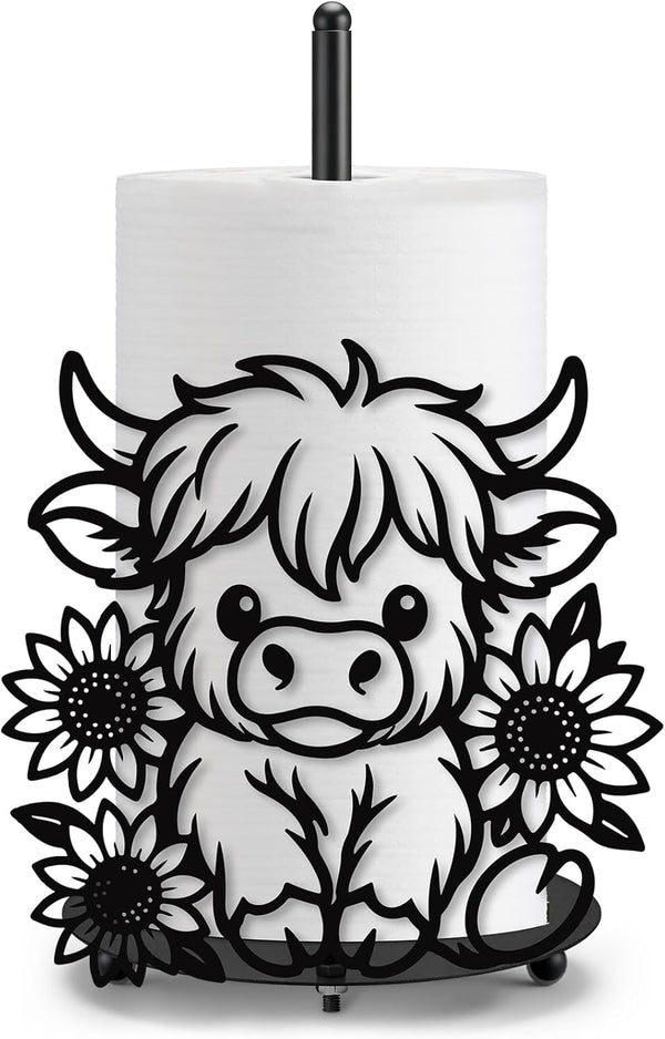 Honeydak Highland Cow Paper Towel Holder Cute Metal Black Kitchen Decor Accessories
